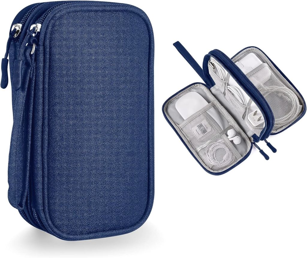 Bevegekos Small Electronics Carrying Case Bag, Travel Gadgets Organizer Pouch for Tech  Accessories (Small, Navy Blue)