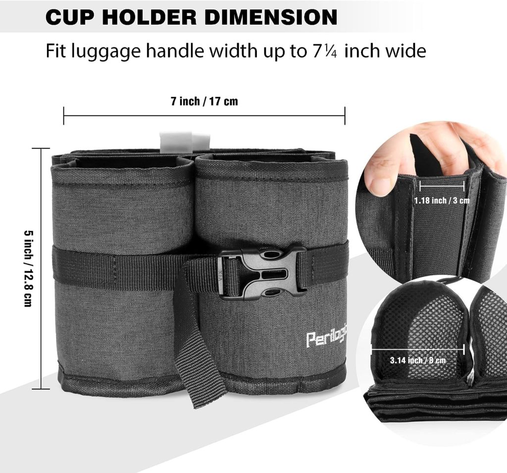 Luggage Travel Cup Holder to Free Your Hands While on The Move. Perfect Travel Accessory for Frequent Traveler, Flight Attendant or with Children (Dark Gray)