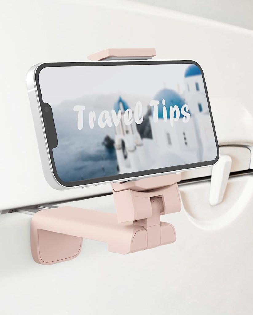 MiiKARE Airplane Travel Essentials Phone Holder, Universal Handsfree Phone Mount for Flying with 360 Degree Rotation, Travel Accessory for Airplane, Travel Must Haves Phone Stand for Desk, Table-Pink