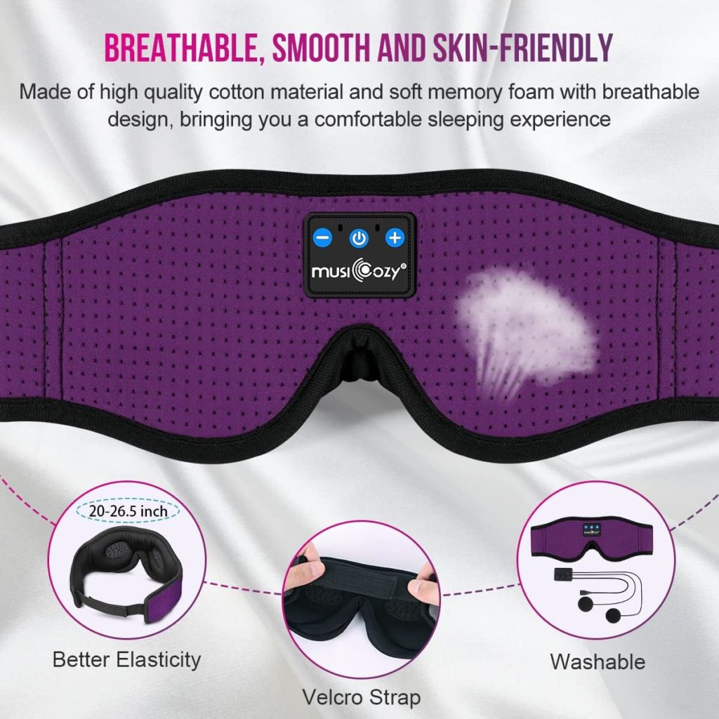 MUSICOZY Sleep Headphones Bluetooth 5.2 Headband Breathable 3D Sleeping Headphones, Wireless Music Eye Mask Earbuds for Side Sleepers Office Air Travel Cool Tech Gadgets Mom Women : Electronics