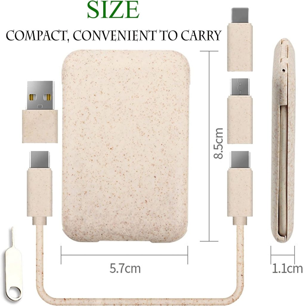 PazleGee Multi Functional USB Adapter Kit Travel Gadgets Charge Card with Type-C/Type-A/Micro-USB/Lightning, Wheat Straw Fast Charging Foldable Cable Storage Box Gift