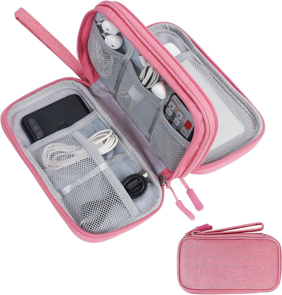 Skycase Travel Cable Organizer,Electronics Accessories Cases, All-in-One Storage Bag,[Waterproof] Accessories Carry Bag for USB Data Cable,Earphone Wire,Power Bank, Phone,Pink