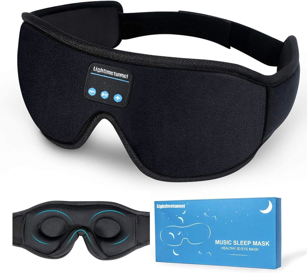 Sleep Headphones Bluetooth 5.0 Wireless 3D Eye Mask, Lightimetunnel Washable Sleeping Headphones for Side Sleepers With Adjustable Ultra Thin Stereo Speakers Microphone Hands Free for Insomnia Travel